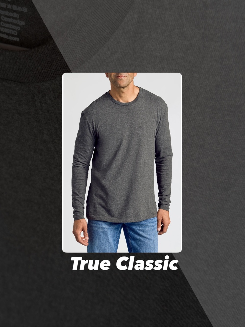 EUC True Classic Charcoal Heather Grey Long Sleeve Tee